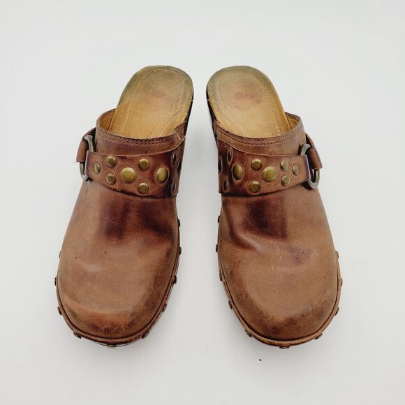 Nurture Cayman Brown Leather Comfort Clogs Mules Metal Hardware Women’s 6 M - Picture 6 of 9